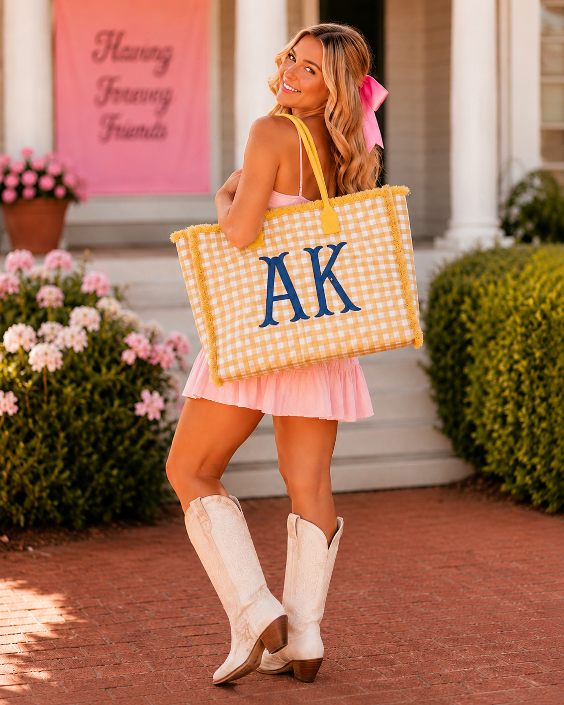 Personalized Gingham Tote | Custom Embroidered Beach & College Bag | Travel Tote | Bridesmaid Gift