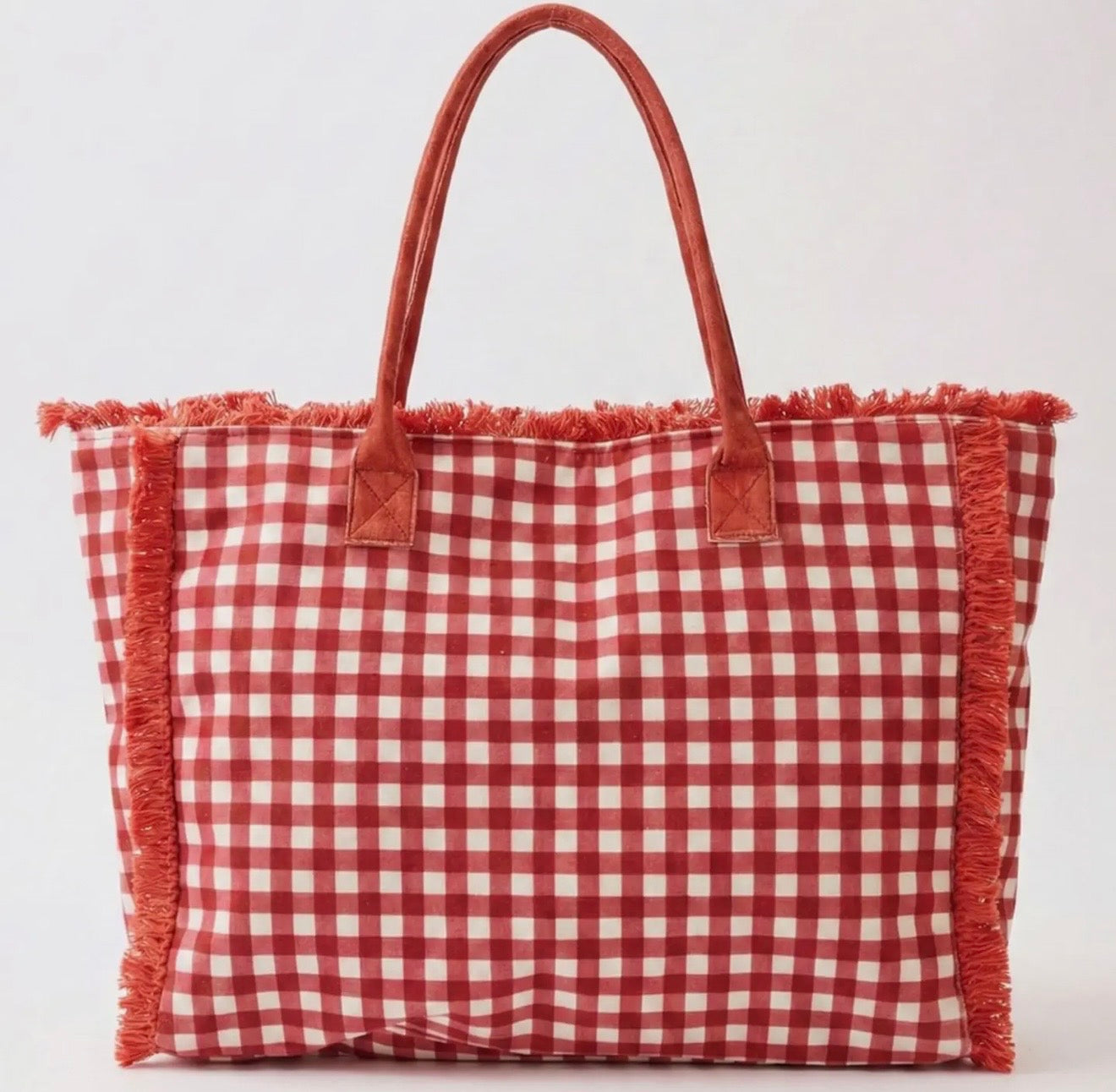 Personalized Red Gingham Tote Bag | Custom Embroidered Beach, College & Travel Tote | Bridesmaid Gift