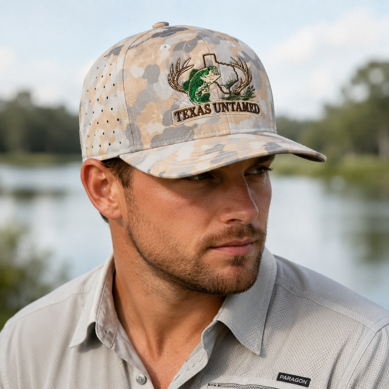 Texas Untamed Bass Fishing Hat | Lightweight Performance Camo Hat | Fishing Snapback for Men | Texas Fishing Hat | Outdoor Performance Hat