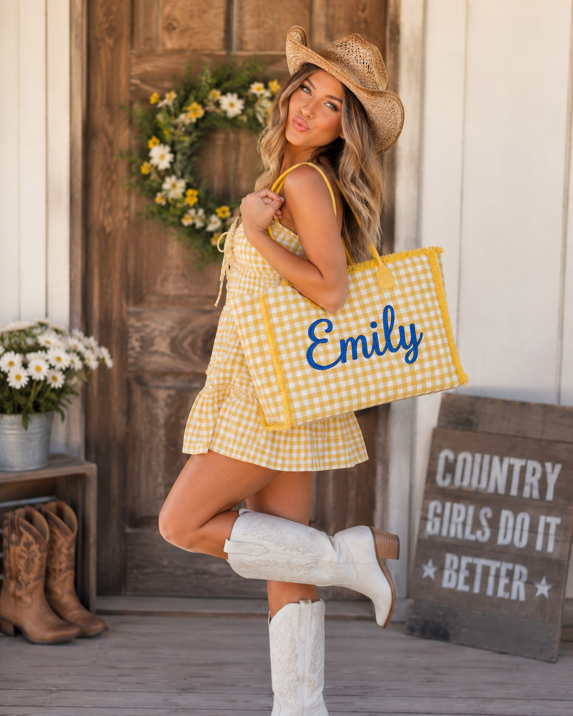 Personalized Gingham Tote | Custom Embroidered Beach & College Bag | Travel Tote | Bridesmaid Gift