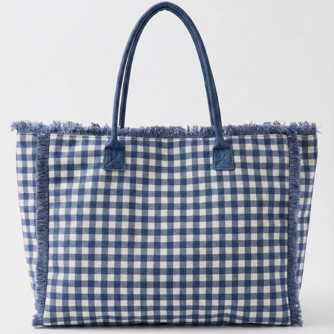 Personalized Navy Gingham Tote Bag | Custom Embroidered Beach, College & Travel Tote | Bridesmaid Gift