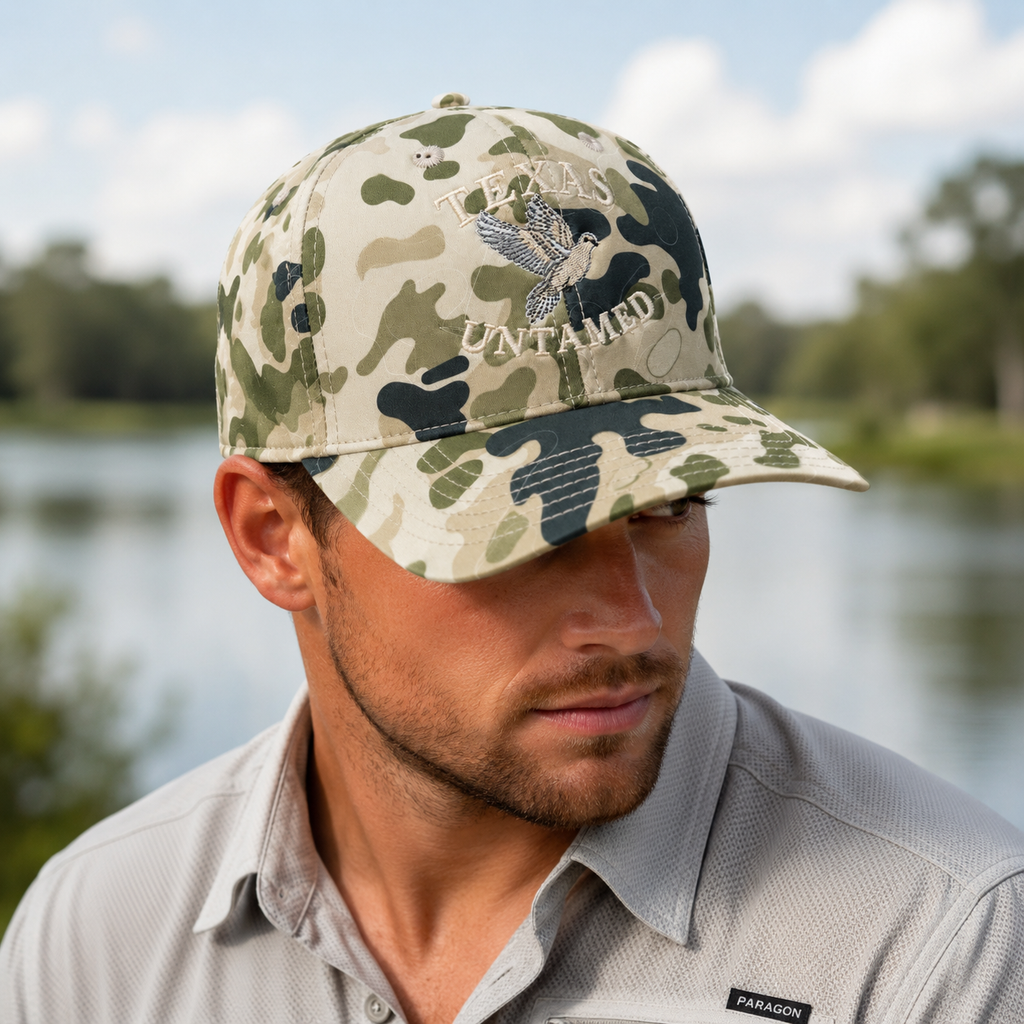 Texas Untamed Dove Hunting Hat | Lightweight Camo Hunting Hat | Breathable Performance Snapback | Texas Dove Season Hat | Mens Outdoor Hat