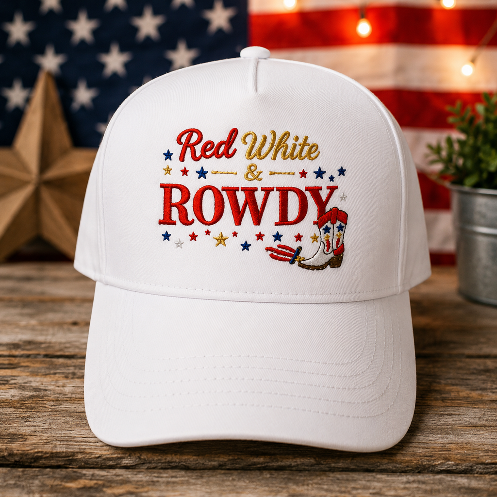 Red White and Rowdy Hat | Patriotic Cowgirl Trucker Hat | Fourth of July Hat for Women | Western America Hat | Cute Summer Hat