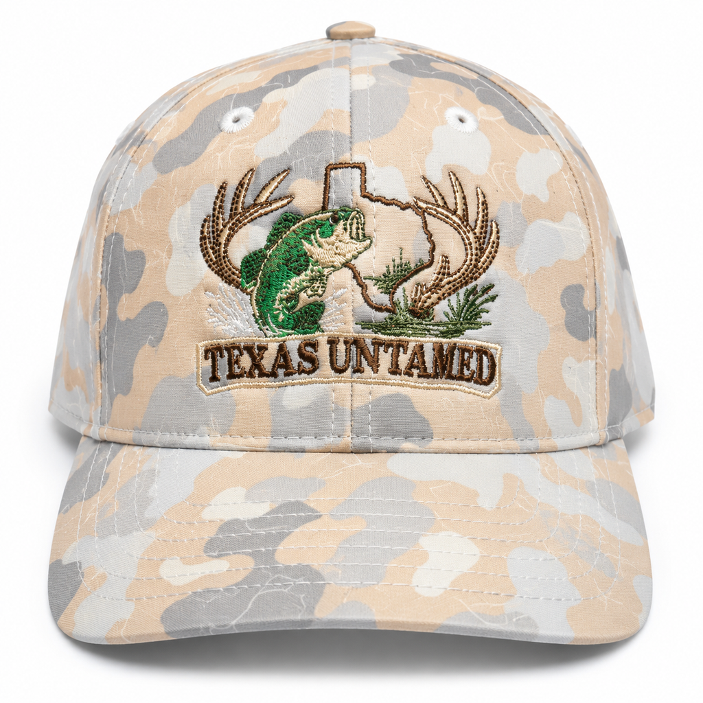 Texas Untamed Bass Fishing Hat | Lightweight Performance Camo Hat | Fishing Snapback for Men | Texas Fishing Hat | Outdoor Performance Hat