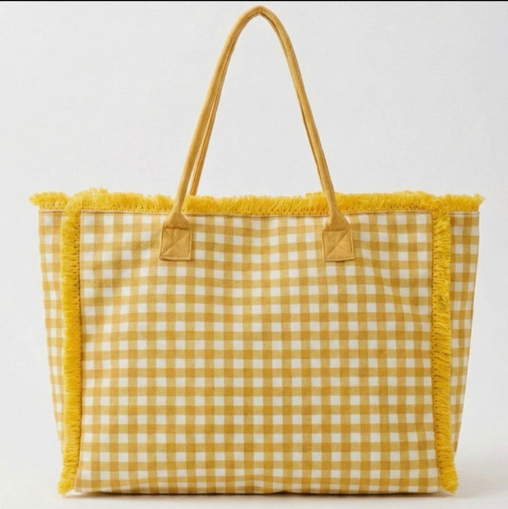 Personalized Gingham Tote | Custom Embroidered Beach & College Bag | Travel Tote | Bridesmaid Gift