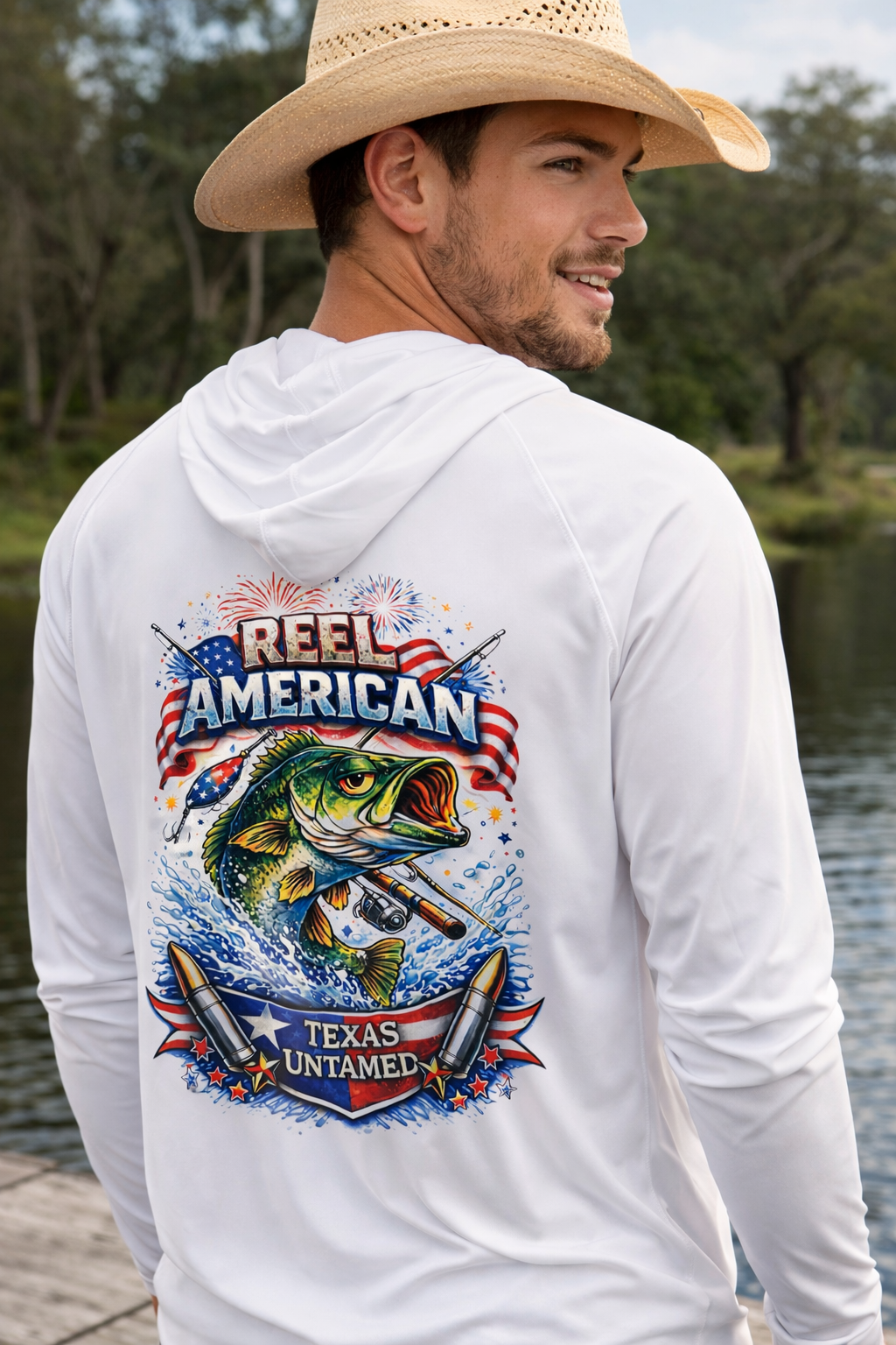 Texas Untamed Reel American Fishing Performance Hoodie Shirt